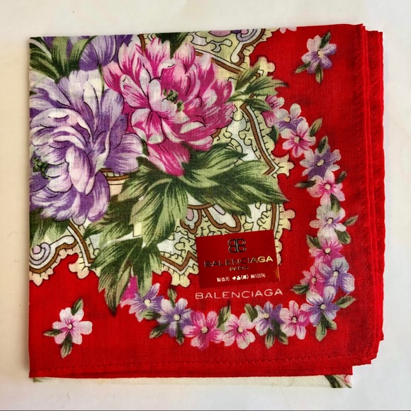 BALENCIAGA Floral Print Silk Color Block Scarf - Picture 12 of 12